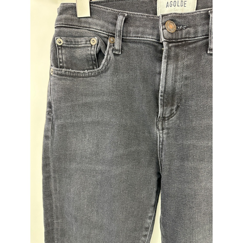 Agolde Sophie Ankle Jeans Raw Frayed Hem Faded Black Distressed Denim Size 26 - Picture 8 of 14